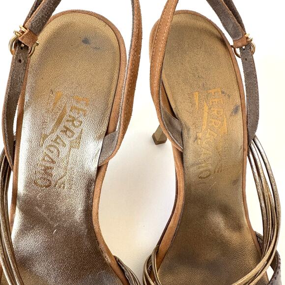 Salvatore Ferragamo Brown Suede Leather Slingback Sandals Size 7 - Picture 12 of 16